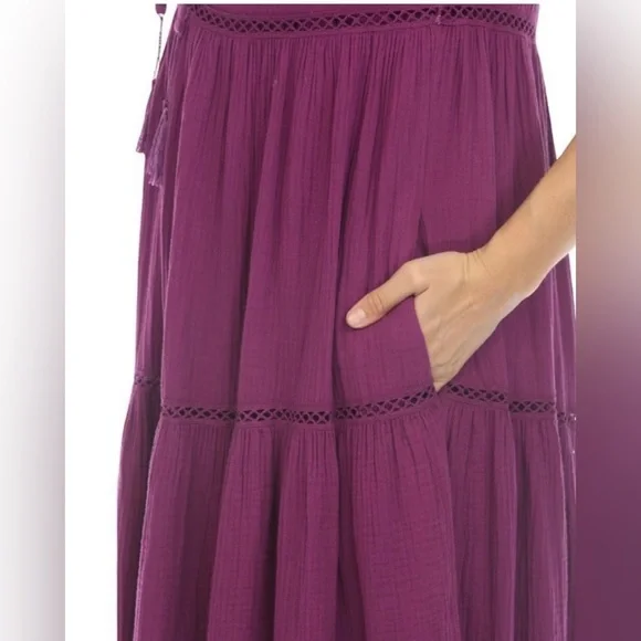 Johnny Was, Calme like new, cotton Purple Gauze Tiered Dress, size xl ๐๐ - Picture 2 of 14